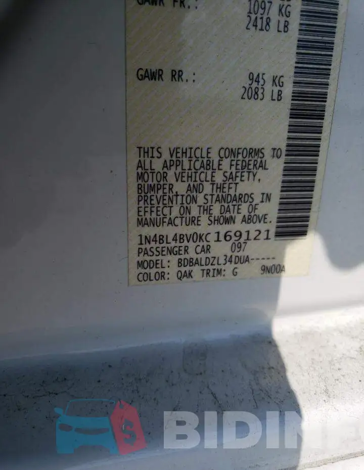 1N4BL4BV0KC169121 Photo# 12