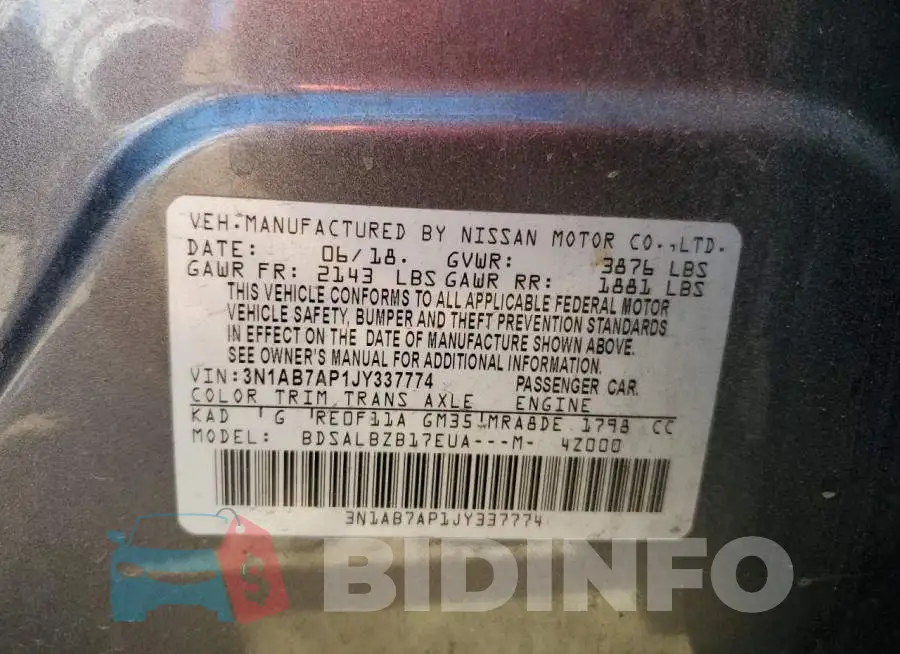 3N1AB7AP1JY337774 Photo# 12