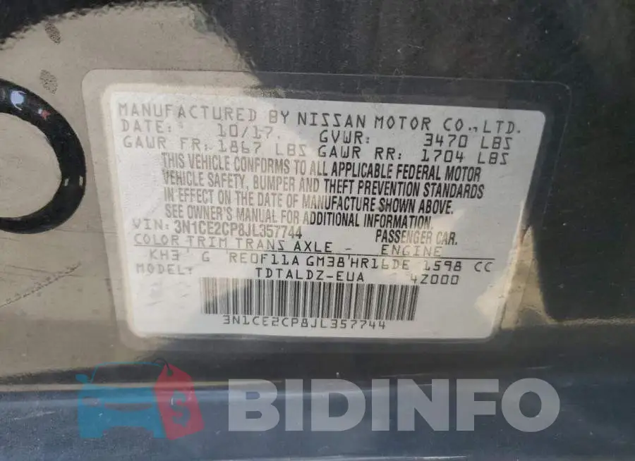 3N1CE2CP8JL357744 Photo# 12