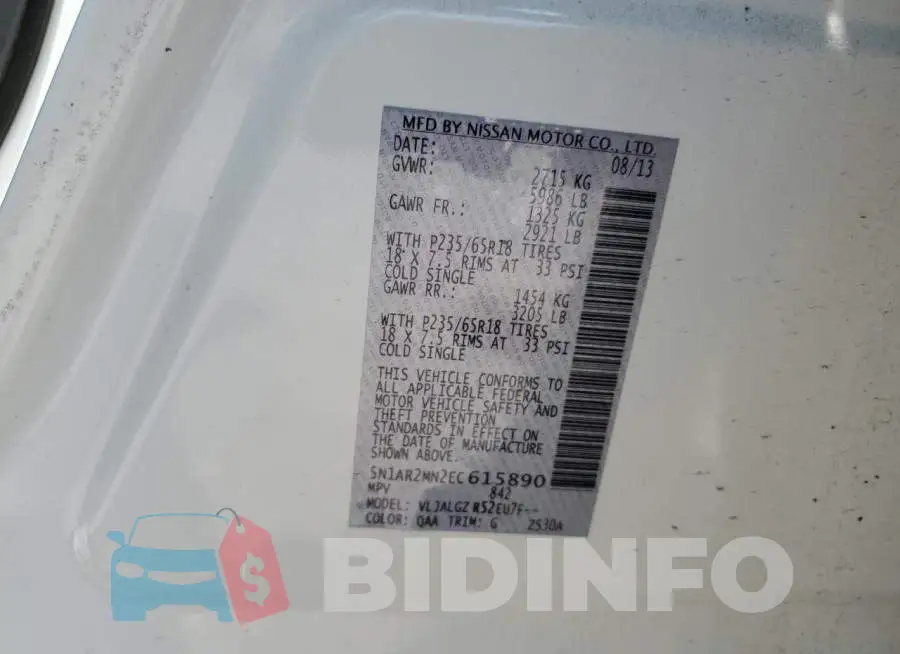 5N1AR2MN2EC615890 Photo# 13