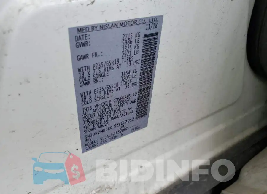 5N1DR2MN5KC598222 Photo# 12