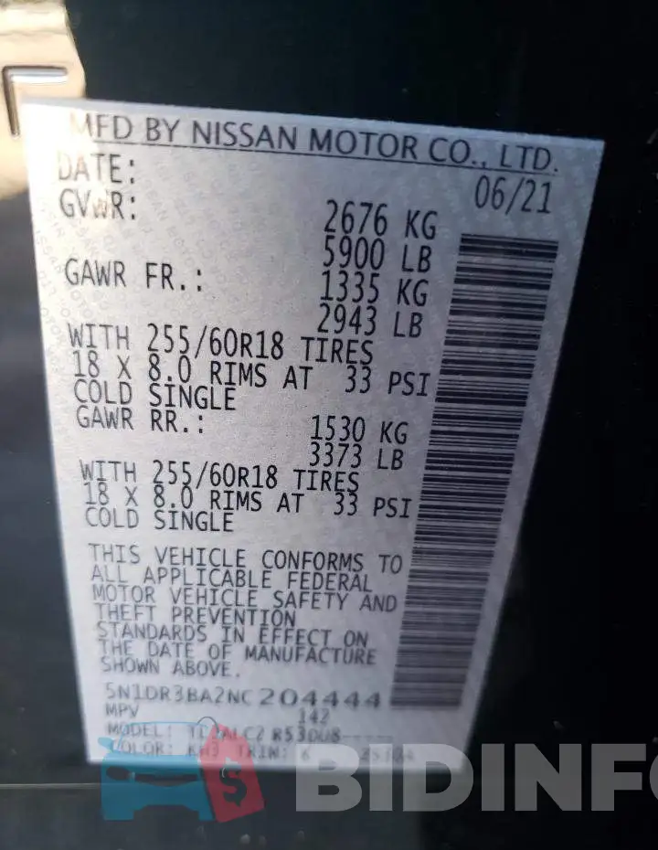 5N1DR3BA2NC204444 Photo# 14