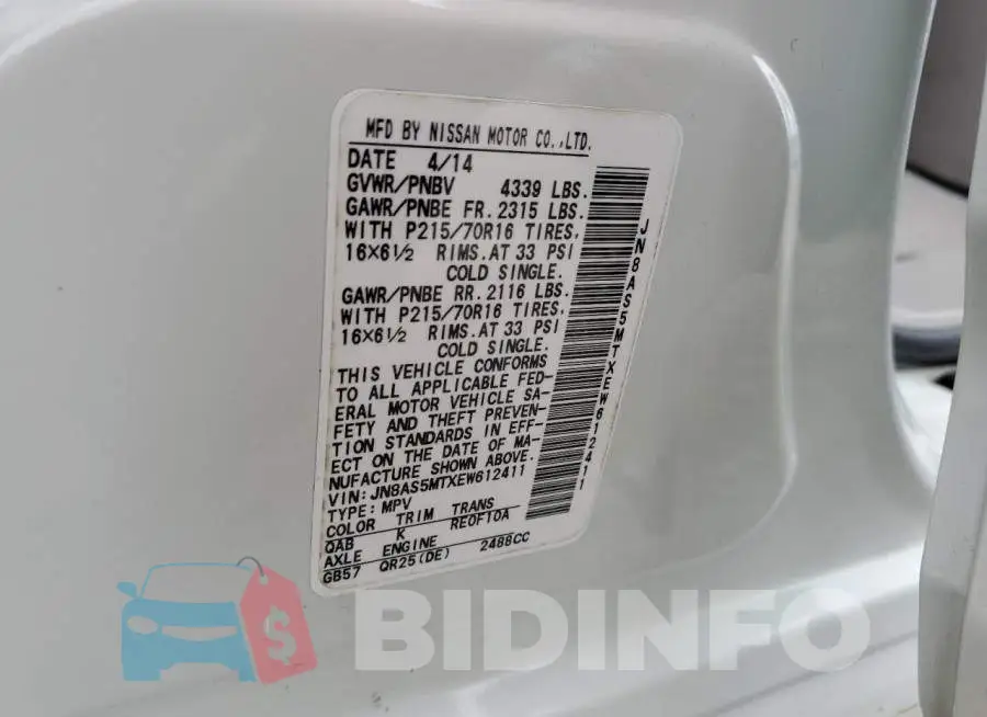 JN8AS5MTXEW612411 Photo# 12