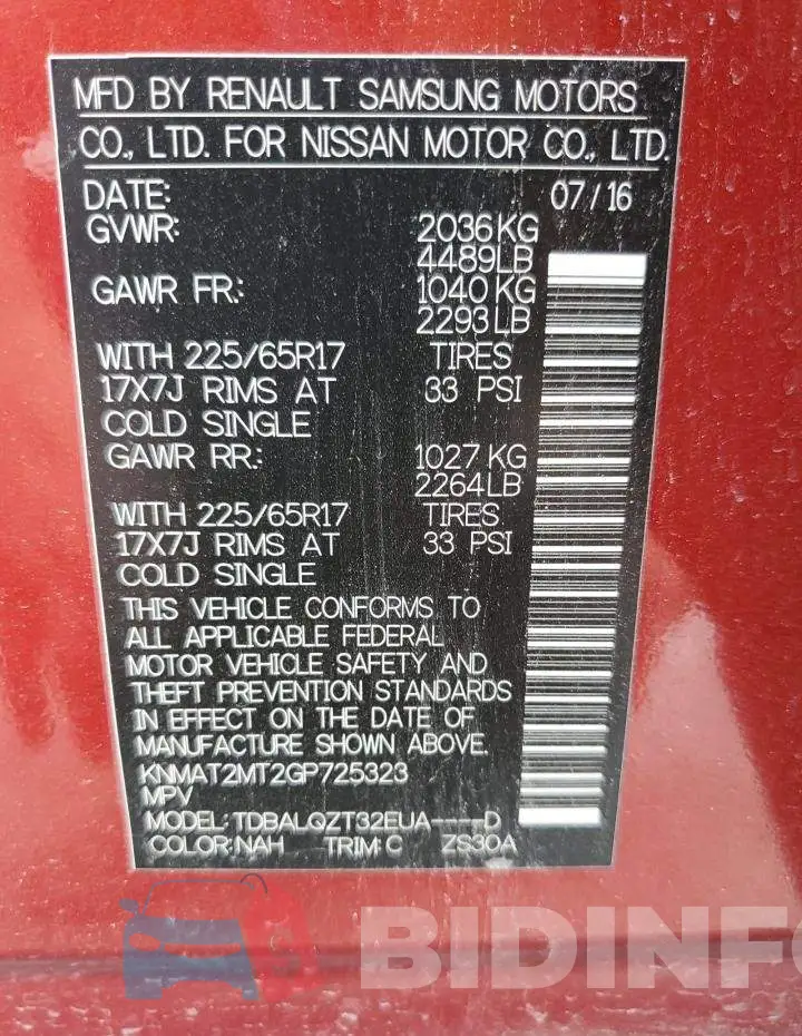KNMAT2MT2GP725323 Photo# 14
