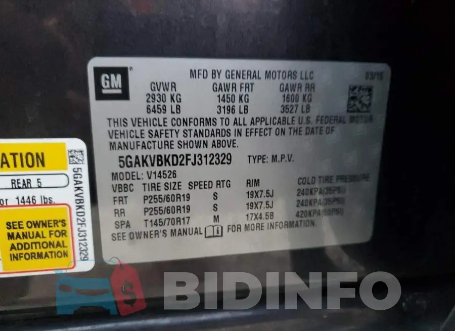 5GAKVBKD2FJ312329 Photo# 13