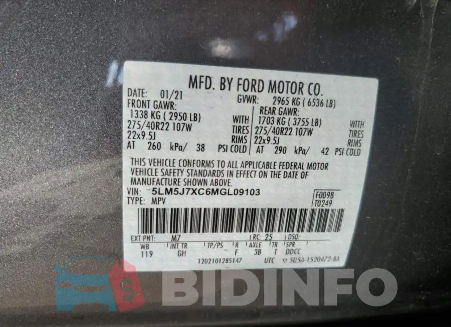 5LM5J7XC6MGL09103 Photo# 13