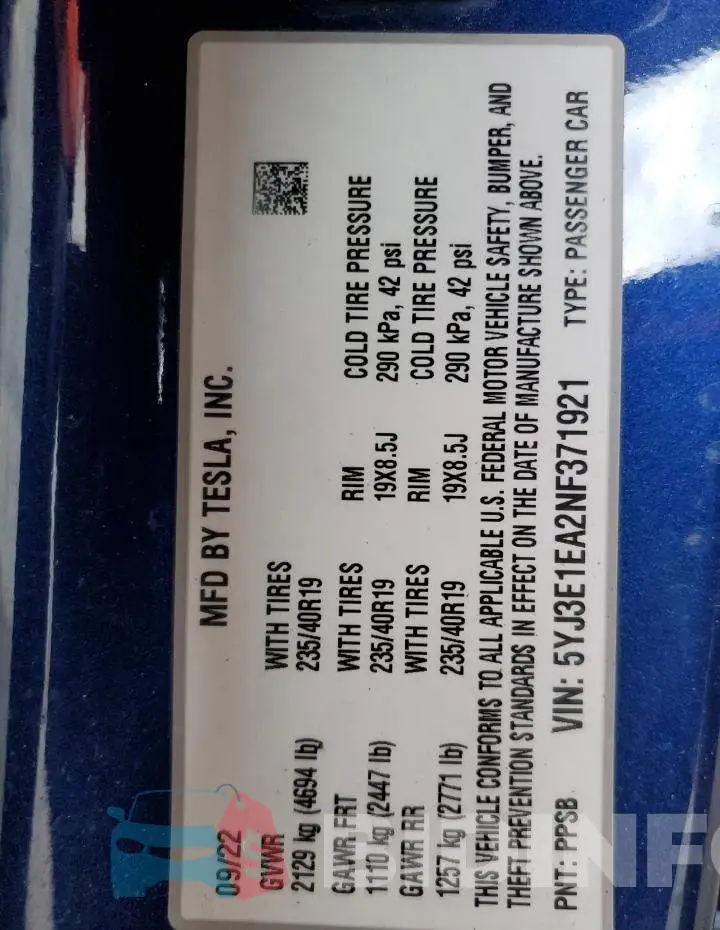 5YJ3E1EA2NF371921 Photo# 12