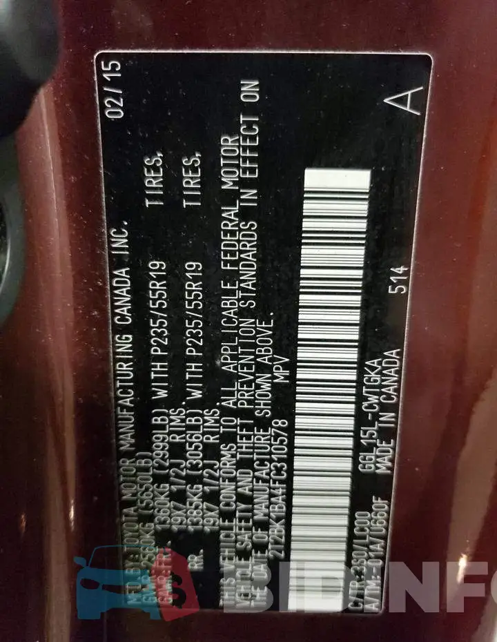 2T2BK1BA4FC310578 Photo# 13