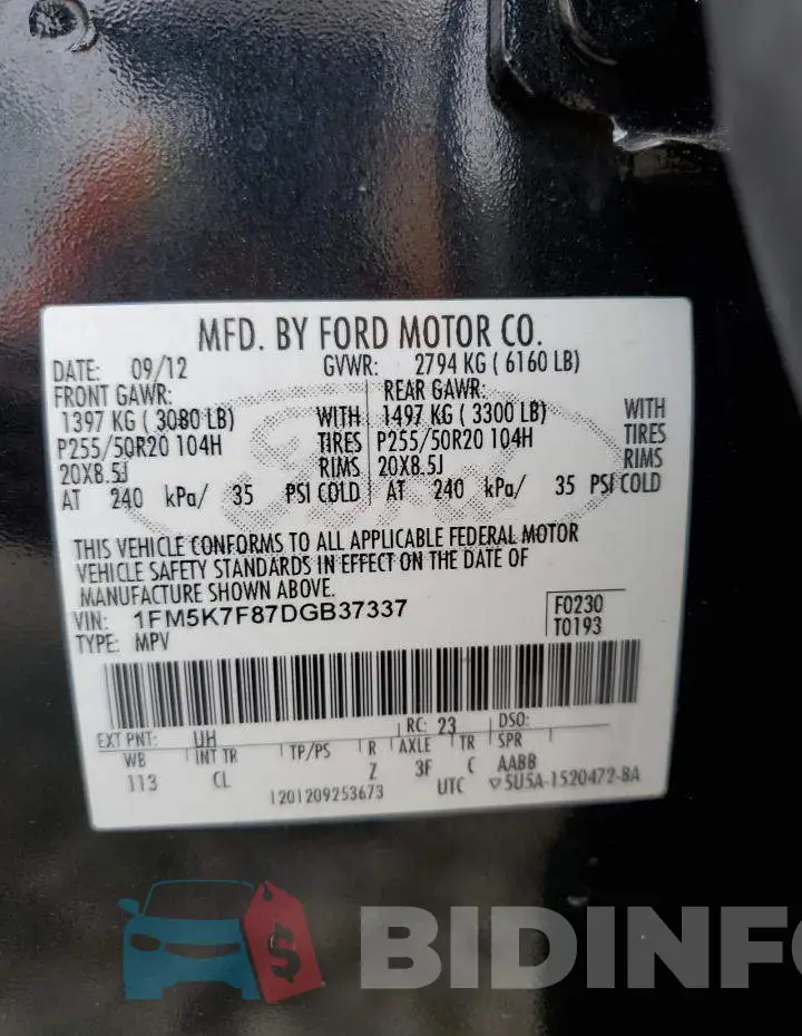 1FM5K7F87DGB37337 Photo# 14