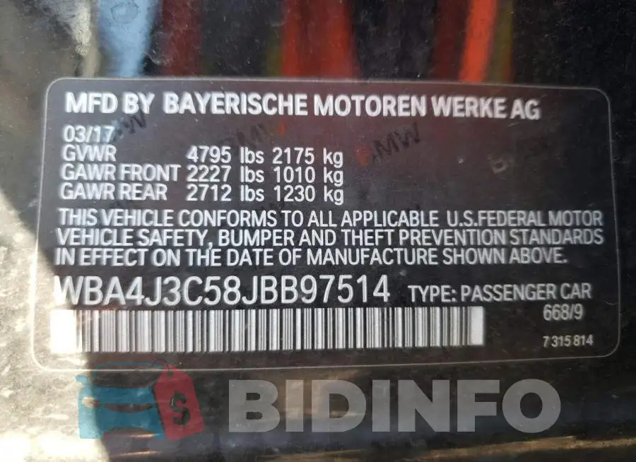 WBA4J3C58JBB97514 Photo# 13