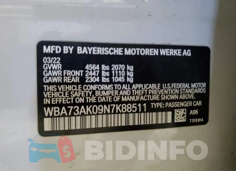 WBA73AK09N7K88511 Photo# 12