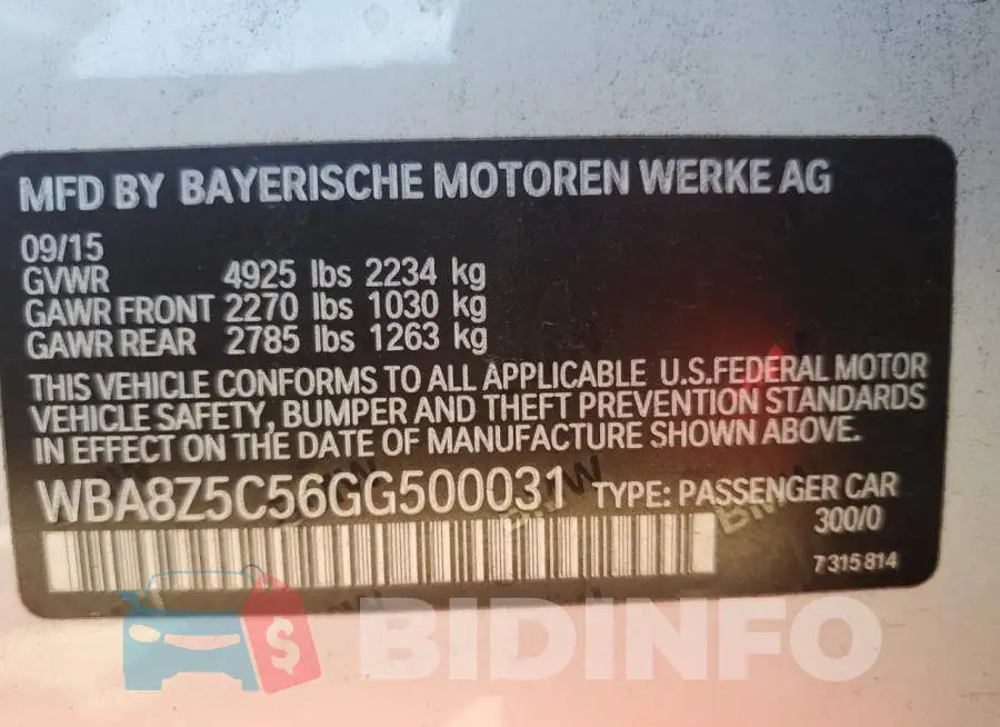 WBA8Z5C56GG500031 Photo# 12