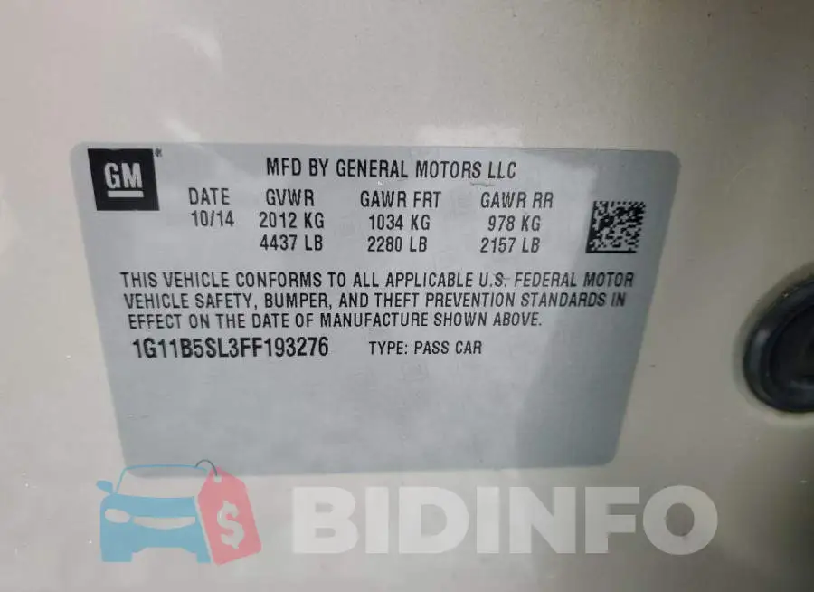 1G11B5SL3FF193276 Photo# 12