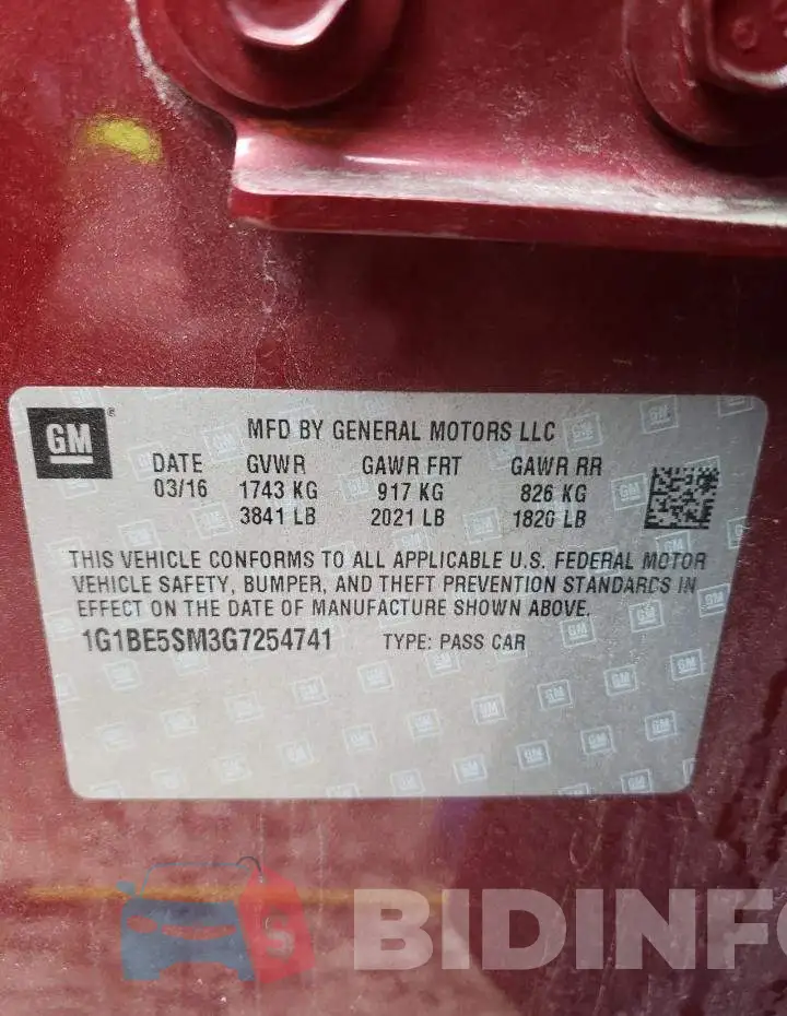 1G1BE5SM3G7254741 Photo# 13