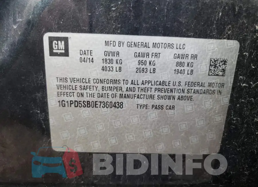 1G1PD5SB0E7360438 Photo# 12