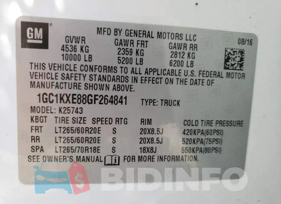 1GC1KXE88GF264841 Photo# 10