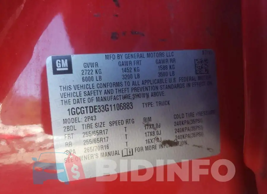 1GCGTDE33G1106883 Photo# 12