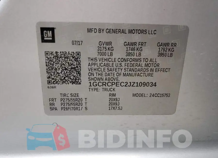 1GCRCPEC2JZ109034 Photo# 12