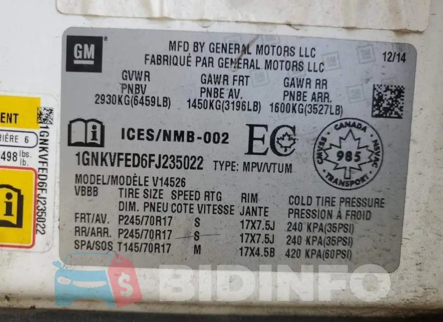 1GNKVFED6FJ235022 Photo# 13