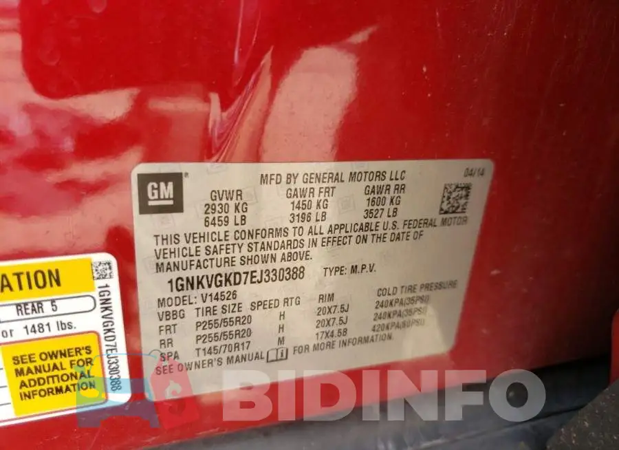 1GNKVGKD7EJ330388 Photo# 12