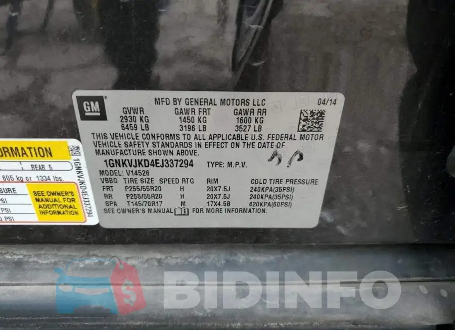 1GNKVJKD4EJ337294 Photo# 12