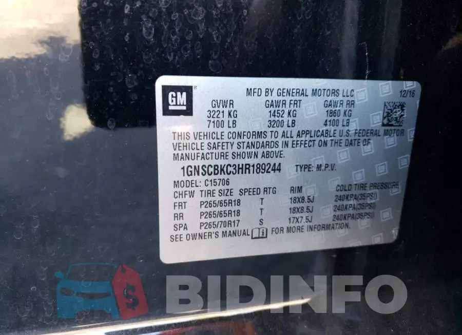 1GNSCBKC3HR189244 Photo# 14
