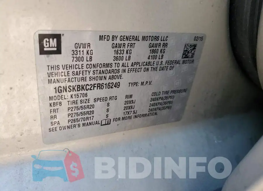 1GNSKBKC2FR616249 Photo# 13