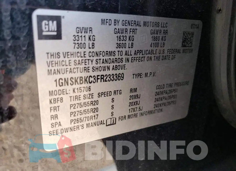 1GNSKBKC3FR233369 Photo# 13