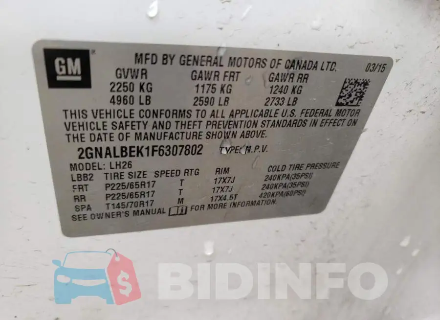 2GNALBEK1F6307802 Photo# 13
