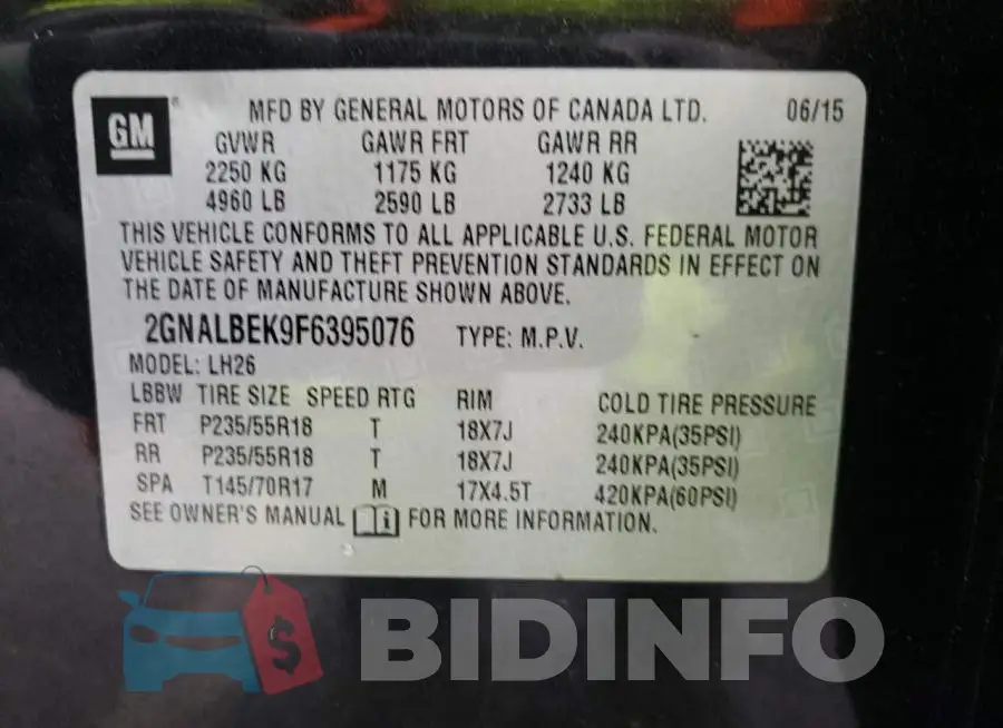 2GNALBEK9F6395076 Photo# 13