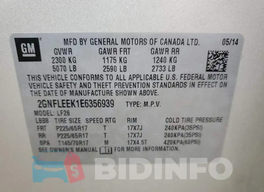 2GNFLEEK1E6356939 Photo# 12