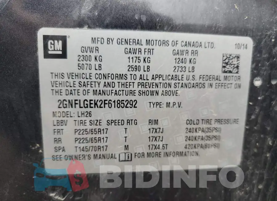 2GNFLGEK2F6185292 Photo# 13