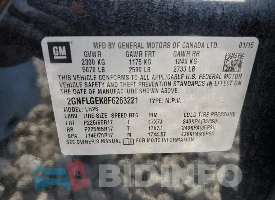 2GNFLGEK8F6263221 Photo# 13