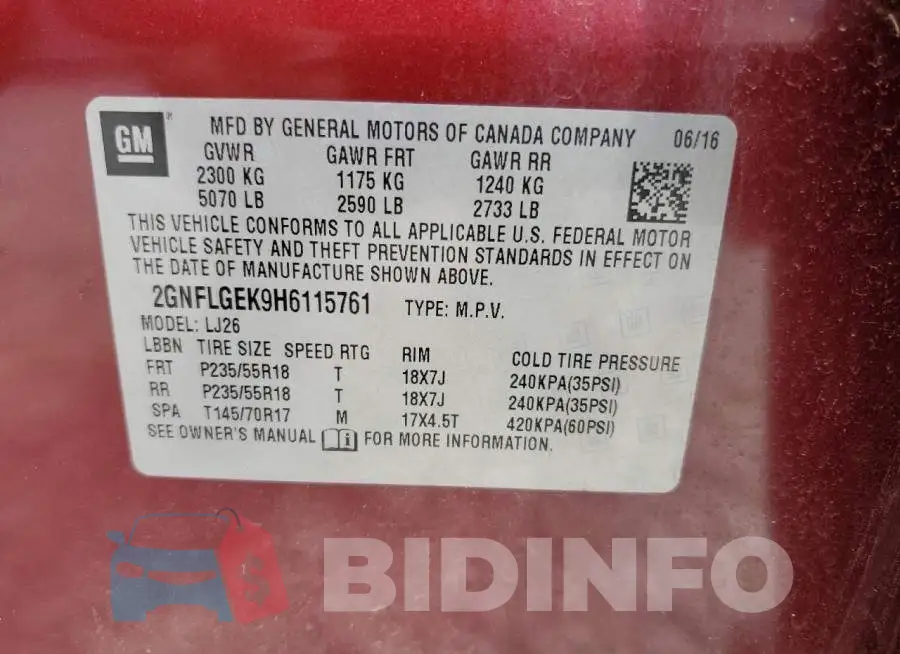 2GNFLGEK9H6115761 Photo# 12