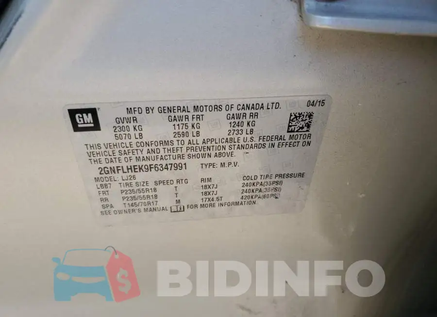 2GNFLHEK9F6347991 Photo# 13