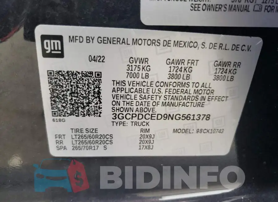 3GCPDCED9NG561378 Photo# 13