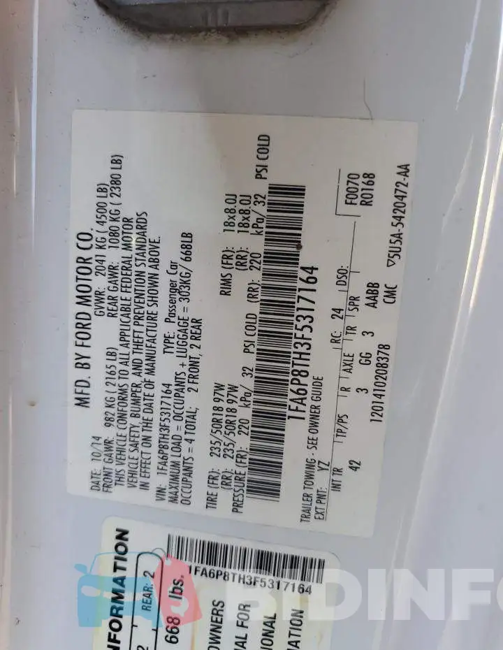 1FA6P8TH3F5317164 Photo# 12