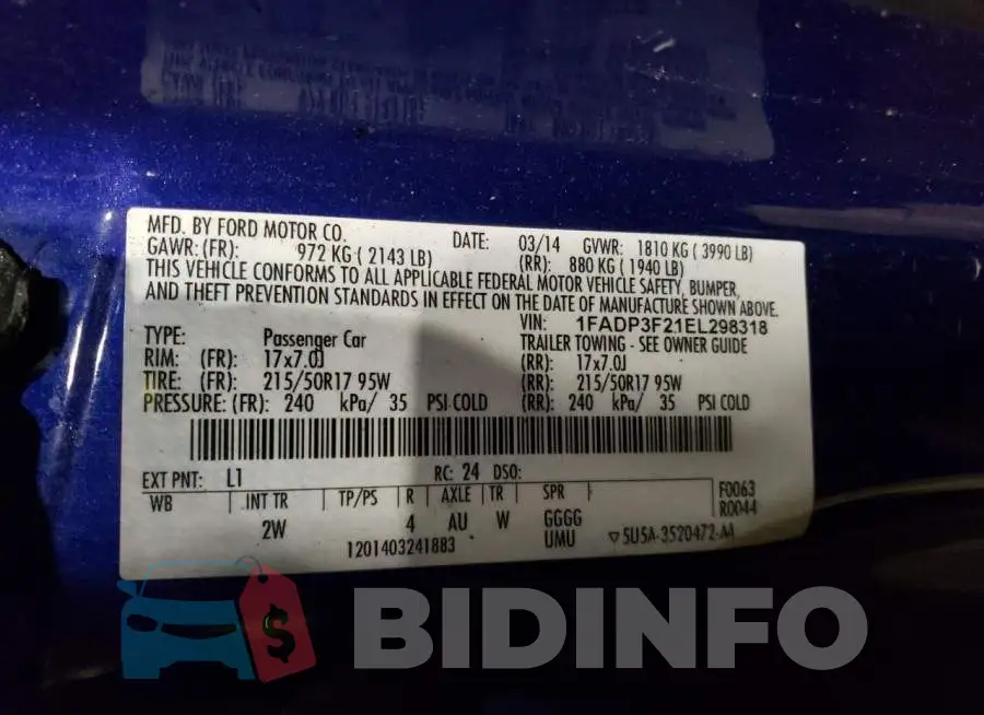 1FADP3F21EL298318 Photo# 12