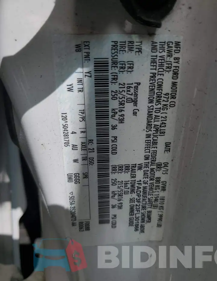 1FADP3F23FL301866 Photo# 12