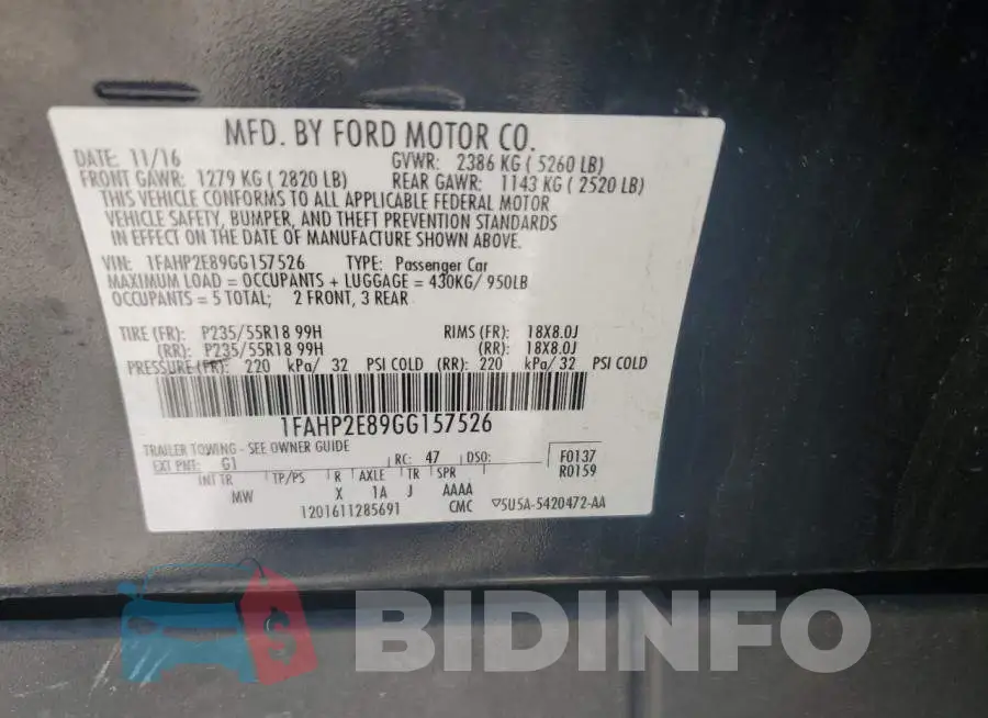 1FAHP2E89GG157526 Photo# 13