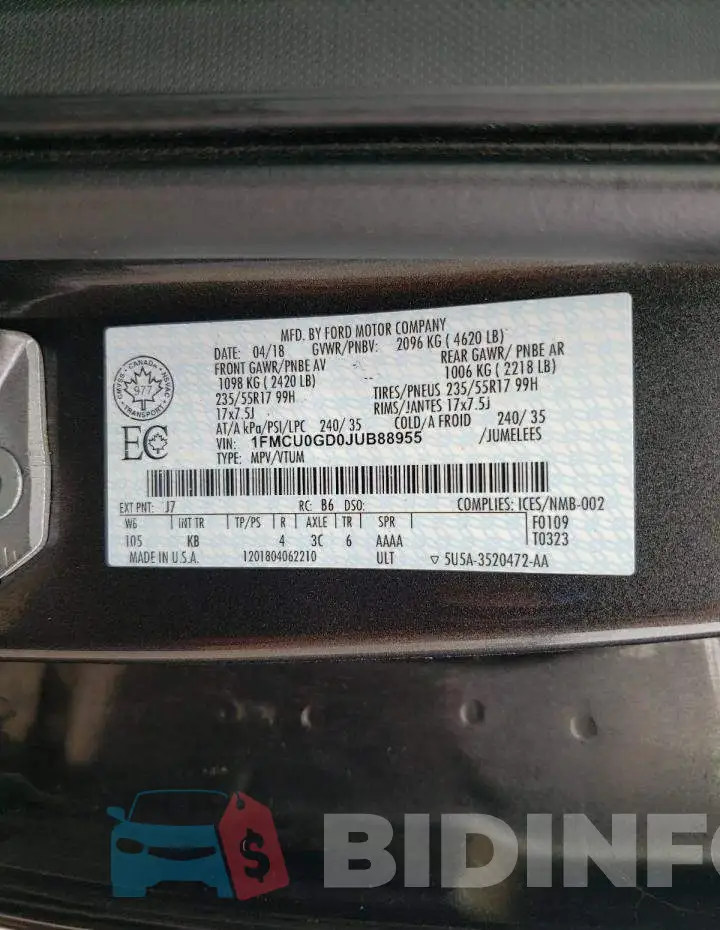 1FMCU0GD0JUB88955 Photo# 13