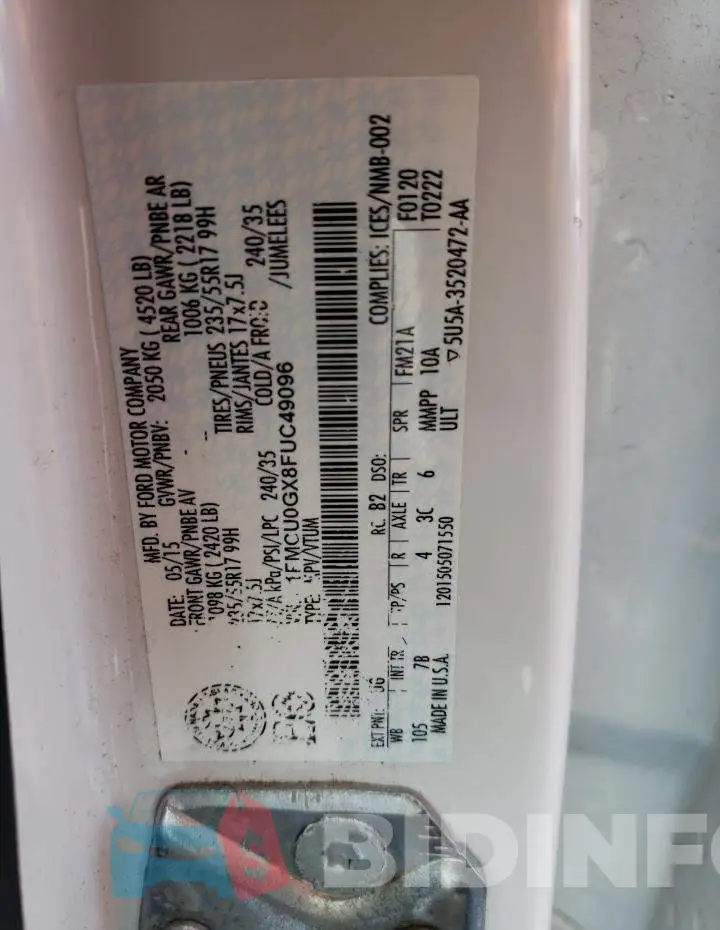 1FMCU0GX8FUC49096 Photo# 12