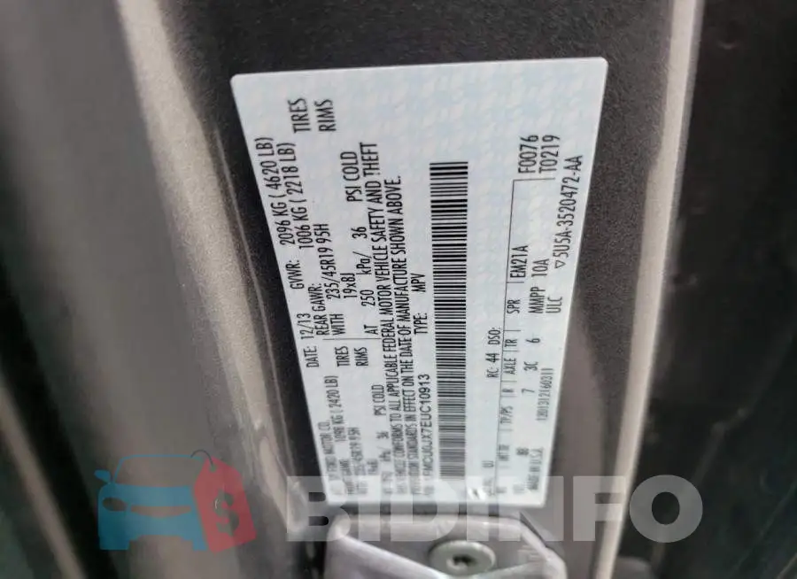 1FMCU0JX7EUC10913 Photo# 13