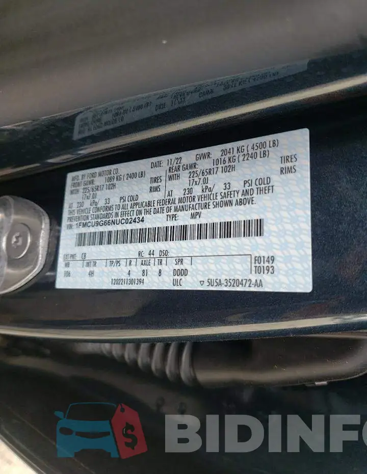 1FMCU9G66NUC02434 Photo# 13