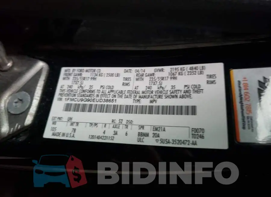 1FMCU9G90EUD38651 Photo# 10