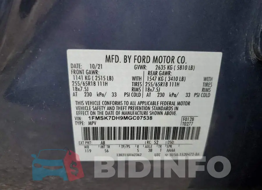 1FMSK7DH9MGC07538 Photo# 13