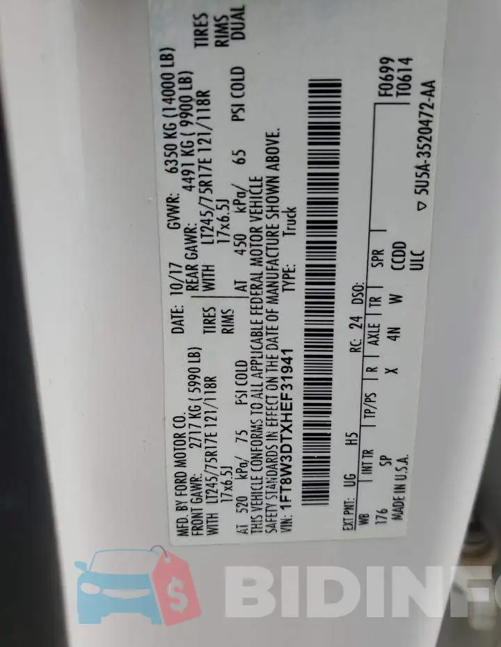 1FT8W3DTXHEF31941 Photo# 12