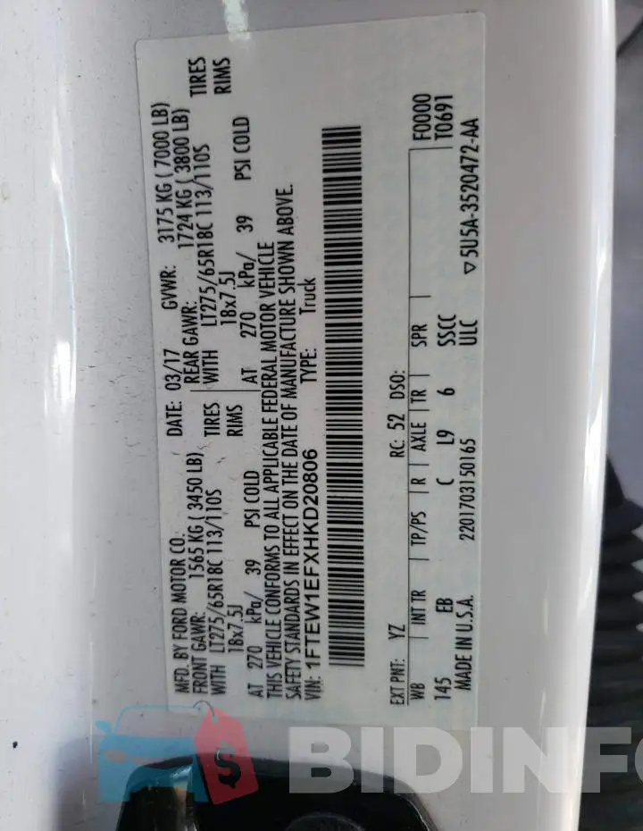 1FTEW1EFXHKD20806 Photo# 12