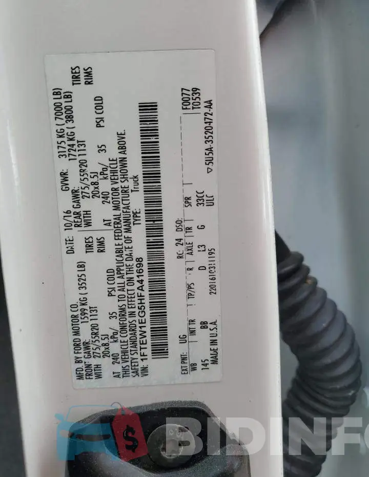 1FTEW1EG5HFA41698 Photo# 12
