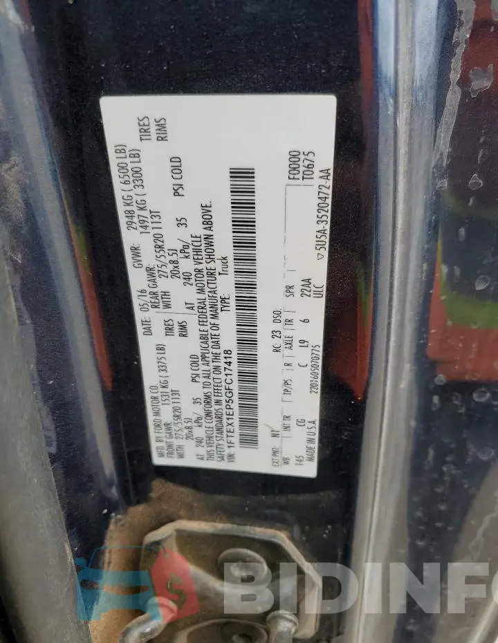 1FTEX1EP5GFC17418 Photo# 12